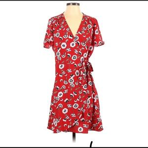JCrew Red Floral Wrap Dress size 8
